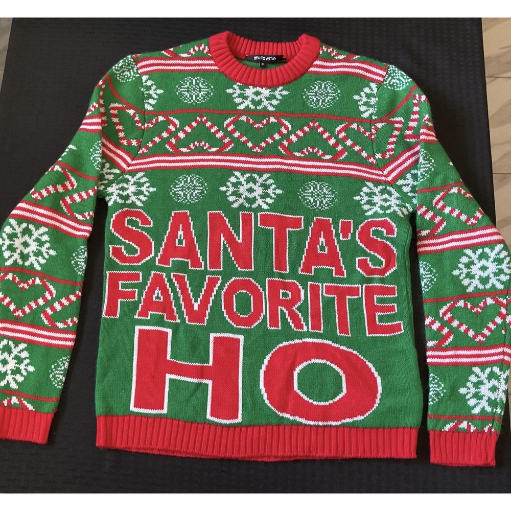 Followme Christmas Sweater Mens Small Green Red Santas Favorite Ho Ugly‎ Holiday